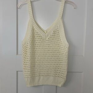 Pink Lily Cream Open-Knit V-Neck Tank